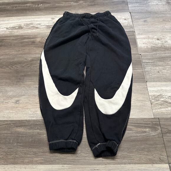 Nike Black White Mens XS Big Swoosh Pants Woven Sportswear‎ Joggers Sweatpants - Picture 1 of 10